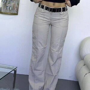 Cream cargo womenswear trousers with pocket detail